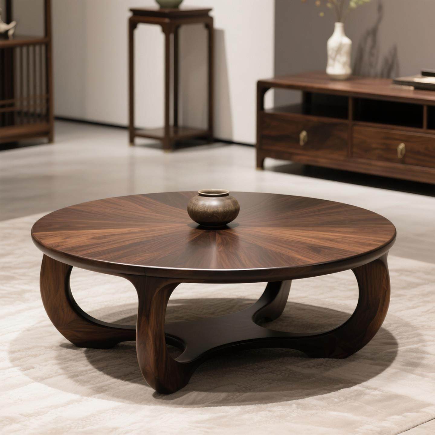 北美黑胡桃木茶几边几圆形沙发桌子2025简约现代别墅客厅实木矮桌