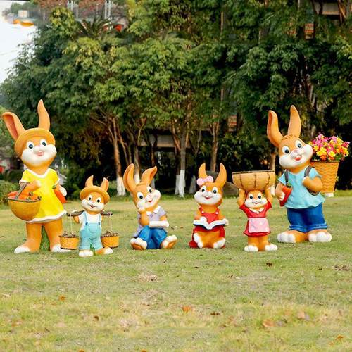 家居户外庭院花园装饰摆件卡通兔子园林景观雕塑小品花缸仿真动物