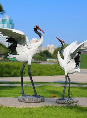 户外彷真仙鹤雕塑花园景观园林假山水池庭院装饰品玻璃纤维白鹤摆