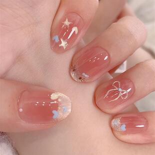 俏皮可爱百搭少女裸色纯手工穿戴甲爱心蝴蝶短款纯欲猫眼显白美甲