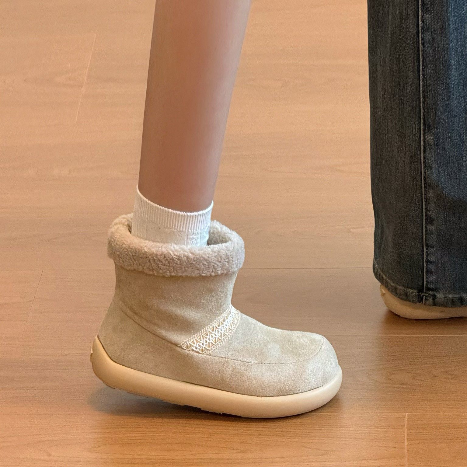 丑萌短筒雪地靴女2025冬季新款加绒加厚棉靴保暖平底勃肯棉鞋,女鞋,时装靴,淘宝优惠券,粉丝福利购,淘宝优惠卷