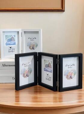 折叠组合相框摆台6寸7寸洗照片双联三折四折黑色白色简约风相架