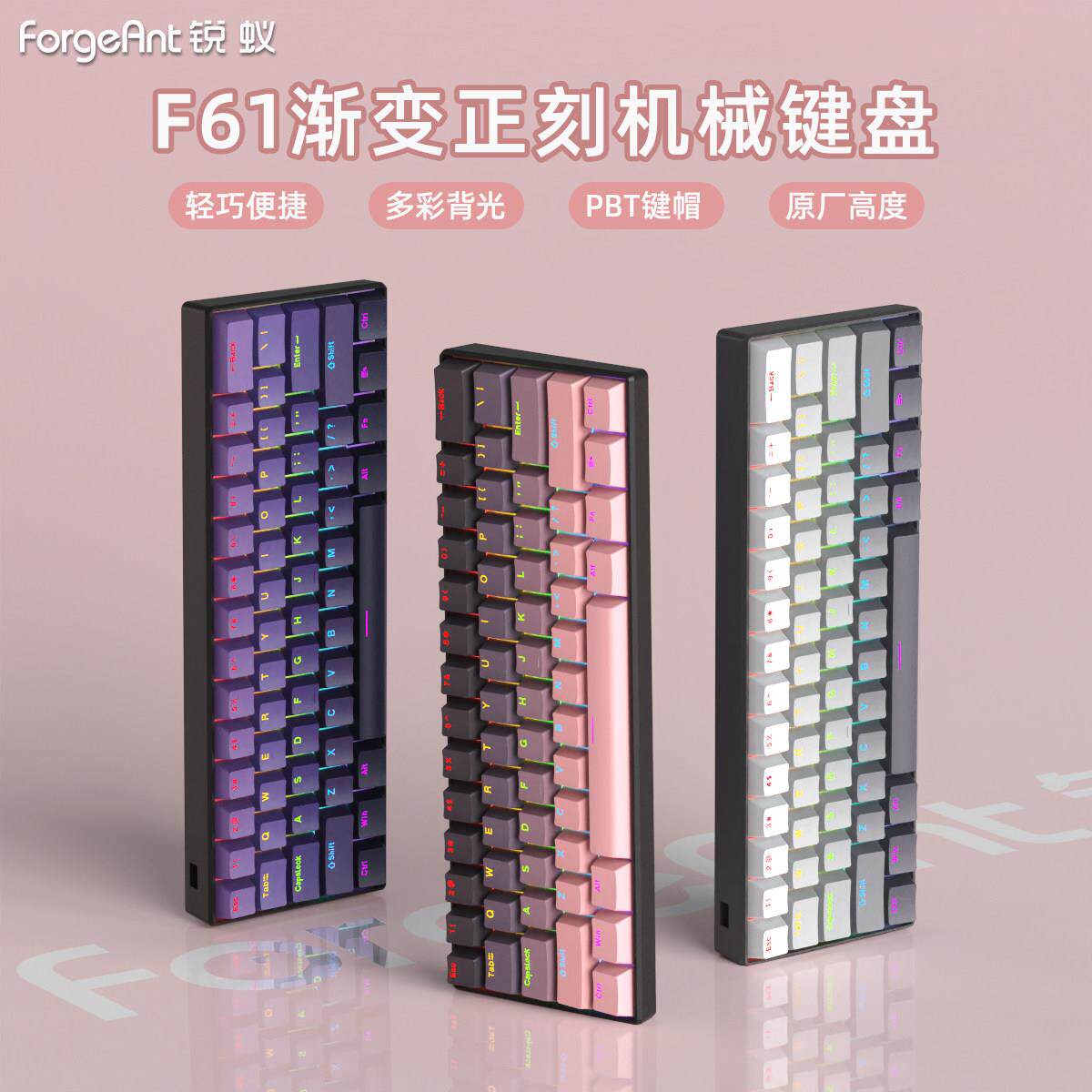 锐蚁F61机械键盘有线电竞游戏小键盘RGB背光支援热插拔轴体