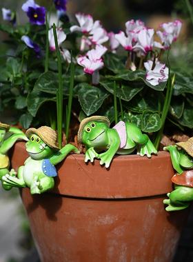 盆边青蛙挂件套装花盆盆栽花园装饰摆件卡通动物阳台田园树脂摆设