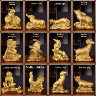全铜质羊十二12生肖马兔鸡蛇摆件牛黄铜猴子小纯铜制工艺品金属