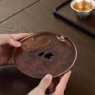 干泡茶台嵌入式 世壶鎏银壶承紫铜手工中式 金属壶垫托功夫茶道配件