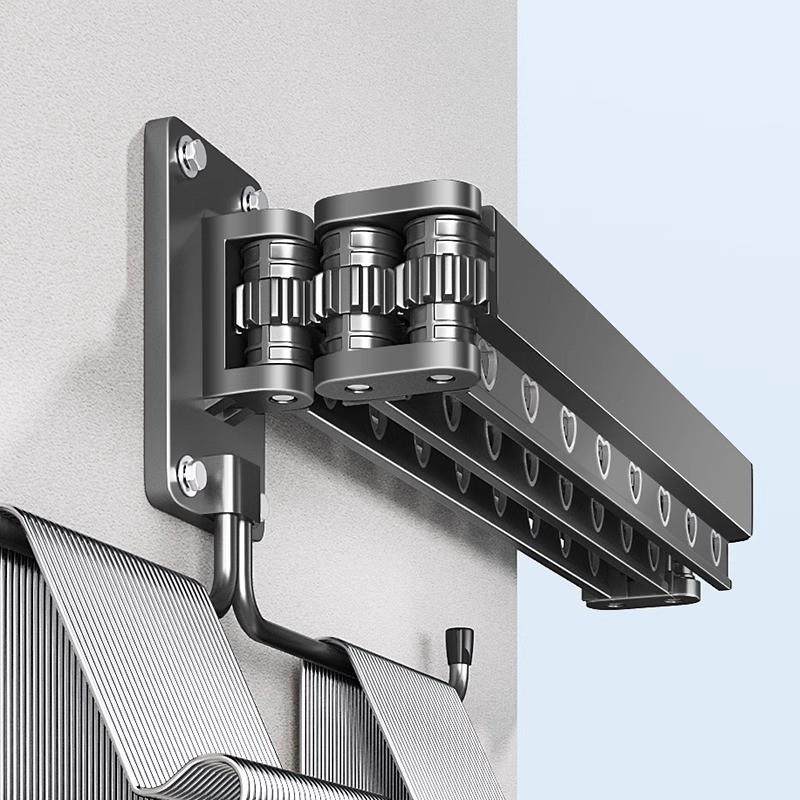 多功能伸缩晾衣杆阳台可折叠晾衣架壁挂式室内凸窗外置家庭阳台隐