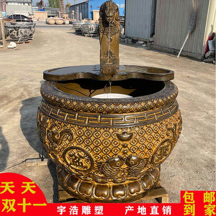 石雕鱼缸石槽青石石头大缸花盆荷花缸彷古水缸庭院摆件门海招财
