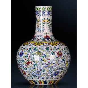 景德镇瓷瓶大师手绘青花斗彩天球瓷瓶大客厅古架中国装饰品