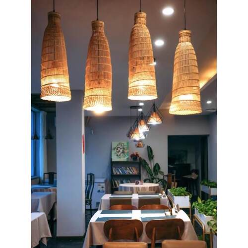 覆古怀旧竹吊灯稻草灯罩店商业火锅店灯笼餐厅著名床头吊灯