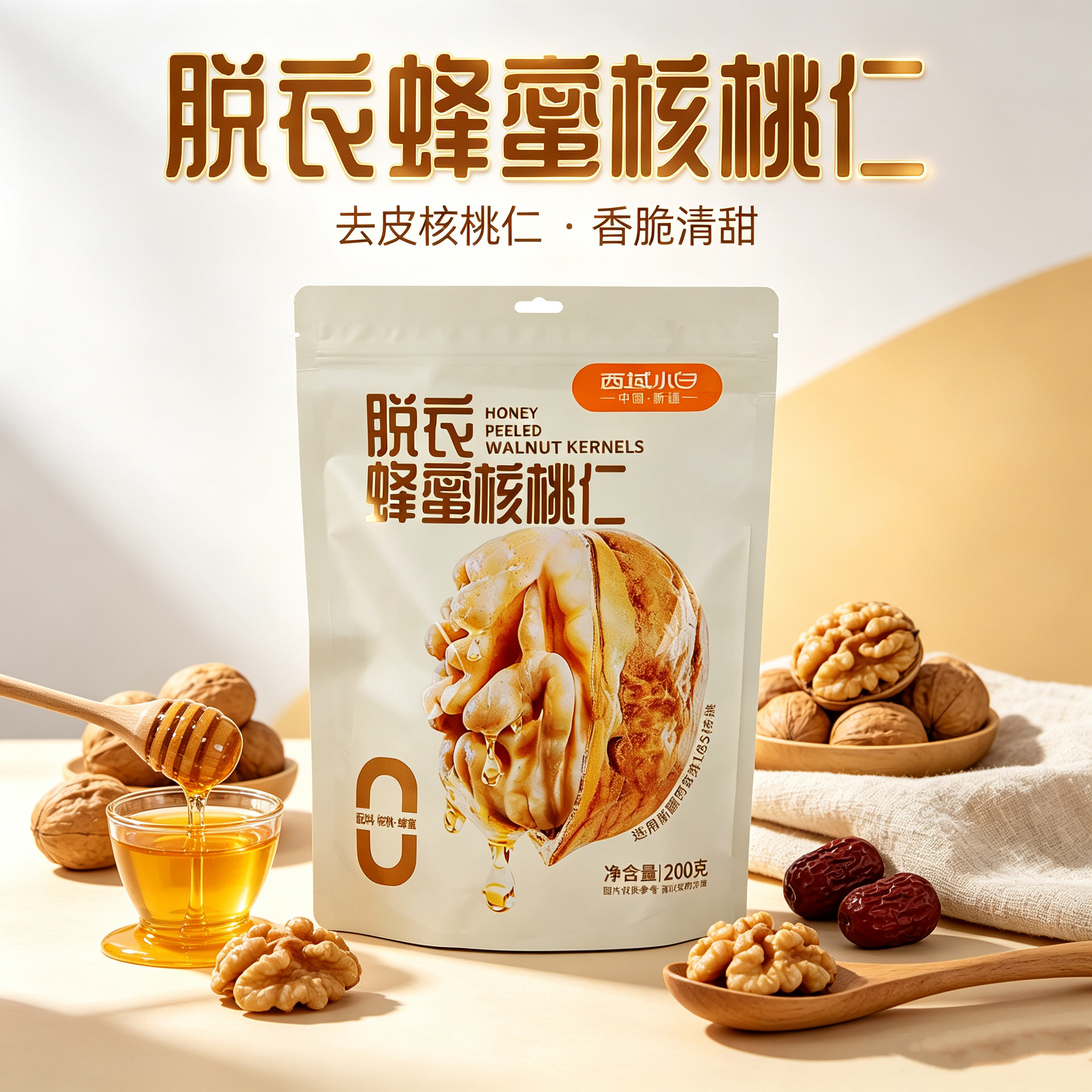 西域小白脱衣蜂蜜核桃仁真空独立小包装去皮琥珀核桃仁办公室零食