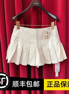 Le fame拉飞姆国内专柜代购 25 春百褶PU皮半裙 LF25C31FS290