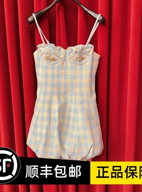 Le fame拉飞姆国内专柜代购 25 春格子花苞连衣裙 LF25C31S0263
