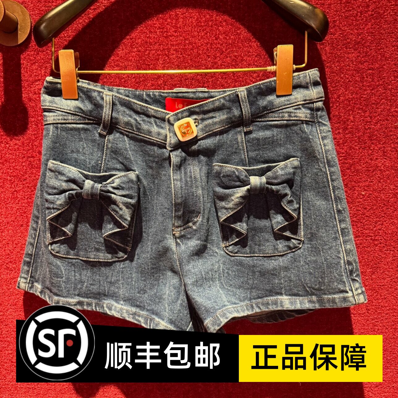 LeFame拉飞姆2024春装1395蝴蝶结牛仔短裤LF24C21SP309图片