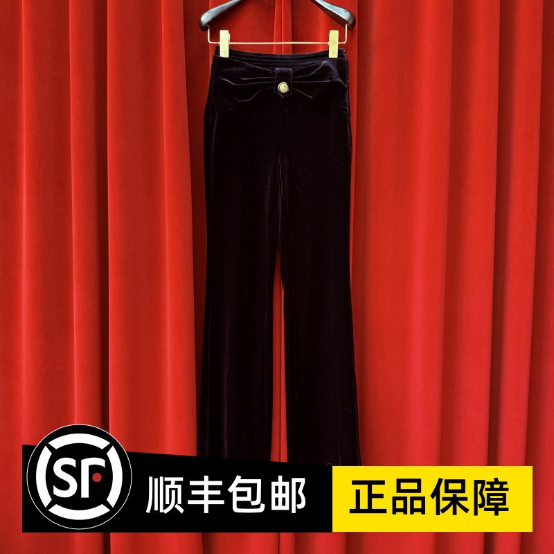 lefame拉飞姆法式蝴蝶结丝绒喇叭长裤修身长裤 FF24Q31SP175
