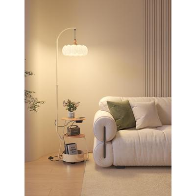 原木风落地灯客厅沙发旁置物架无线充电一体装饰灯卧室床头氛围灯