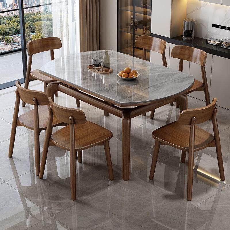 岩板伸缩餐桌椅组合现代简约家用小户型实木折叠方变圆形吃饭桌子