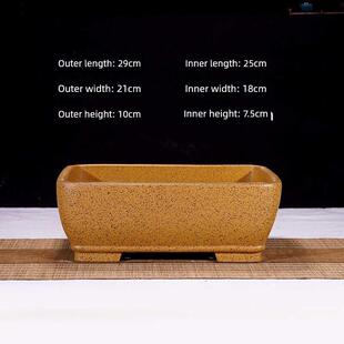 细紫砂花盆长方形盆景花盆金色大理石黑松桌面花盆加高度梅花海棠