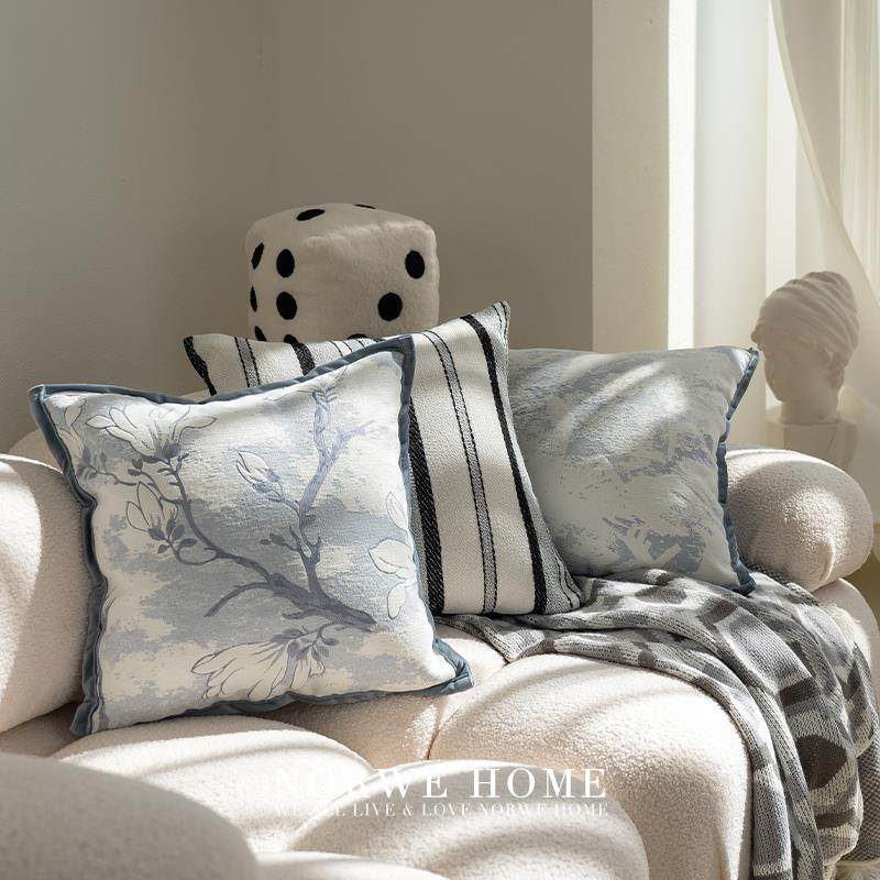 抱枕蓝色系文艺提花枕套枕芯样板间简约靠垫韩系北欧风沙发靠枕
