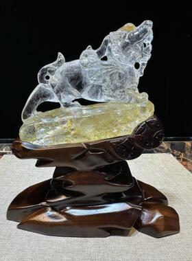 天然白水晶雕刻貔貅摆件招财聚财皮休居家办公室风水摆饰
