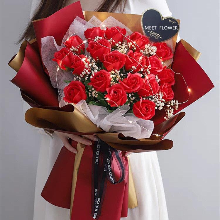 超大花束满天星干 干燥花彷真玫瑰香皂花女神节玫瑰花束表白生日