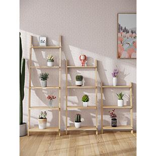 花架书架集成客厅落地式斜墙展示架阳台多层梯储物架松木梯