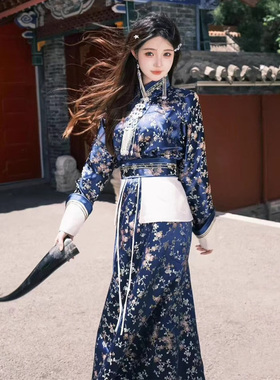 蒙古袍女款蒙古族服装写真旅拍舞蹈日常表演少数民族蒙古少女服饰