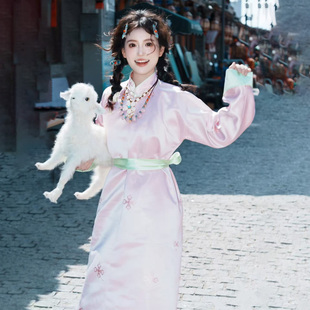 蒙古服装粉色女款秋冬少数民演出服旅游旅拍写真日常穿搭套装