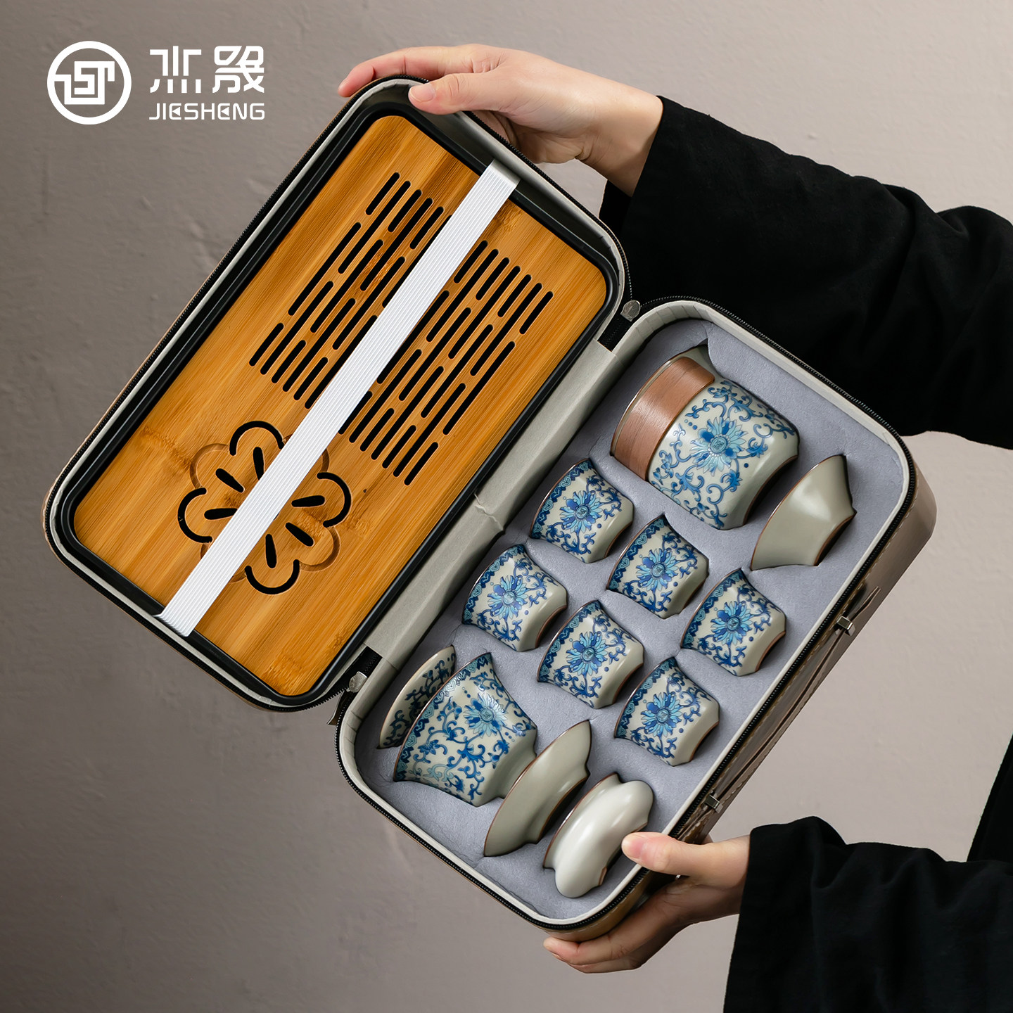 杰晟汝窑蓝福藤2026功夫茶具套装图片