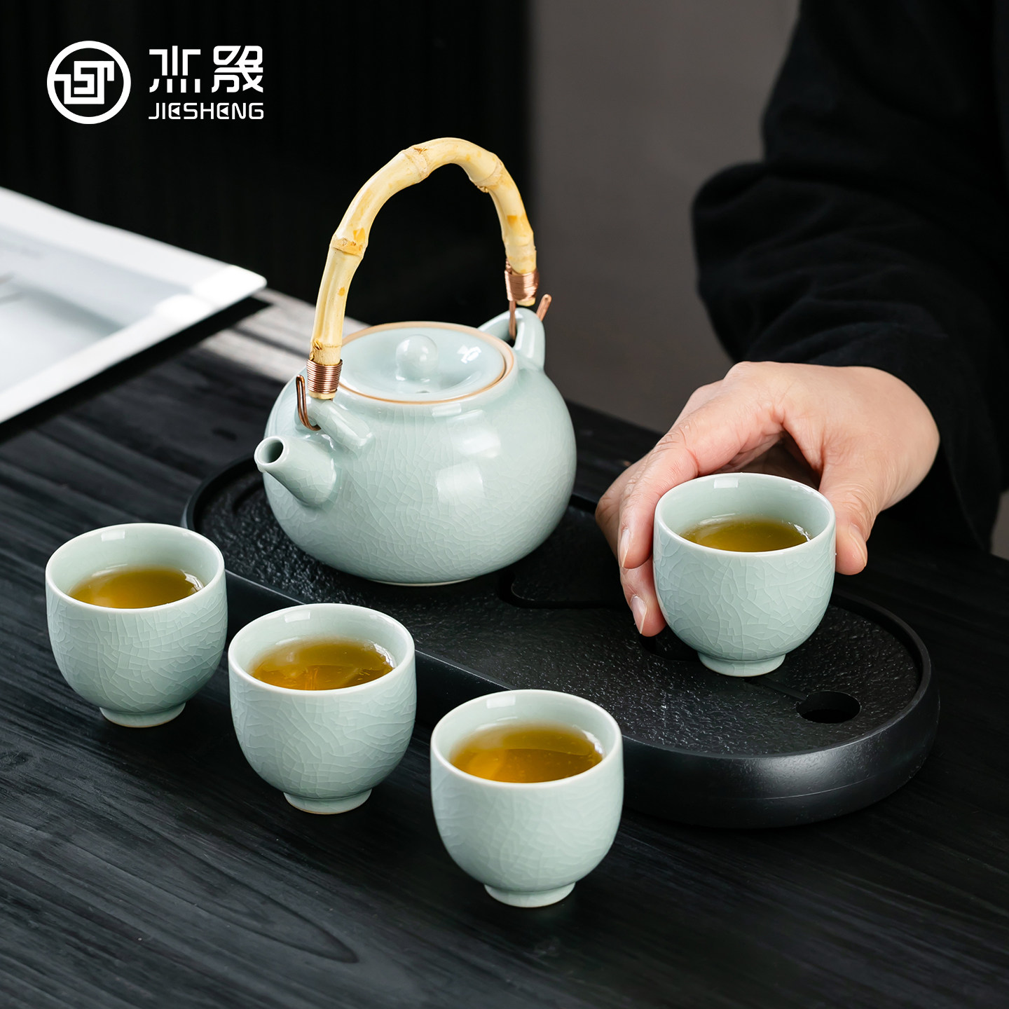 杰晟汝窑提梁壶旅行套装便携功夫图片