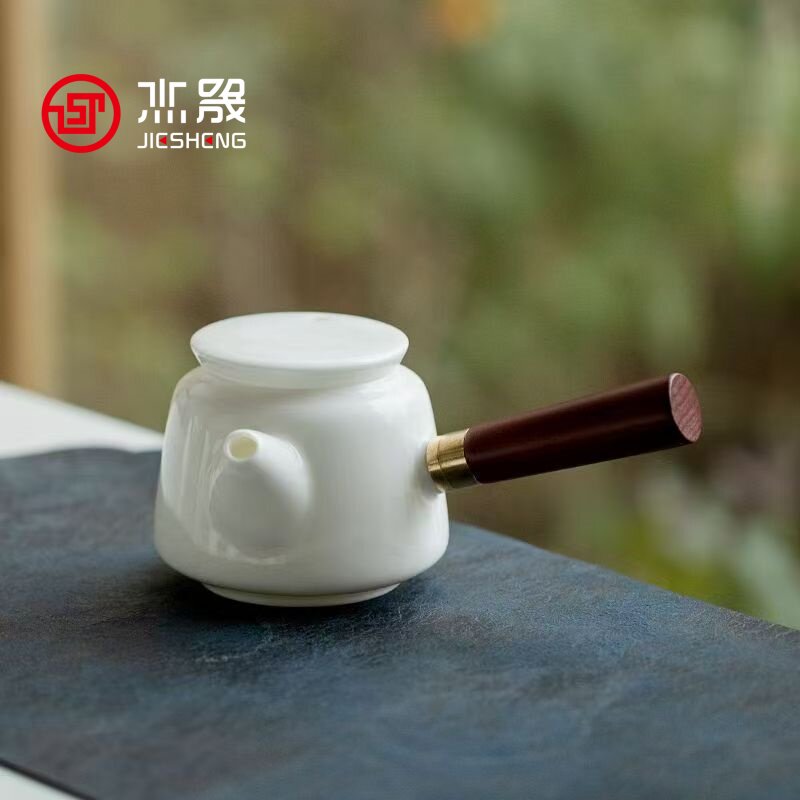 杰晟德化羊脂玉白瓷侧把防烫茶壶图片