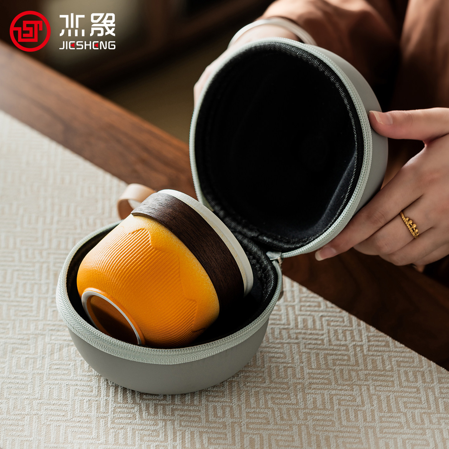 杰晟便携快客杯一壶三杯露营茶具图片
