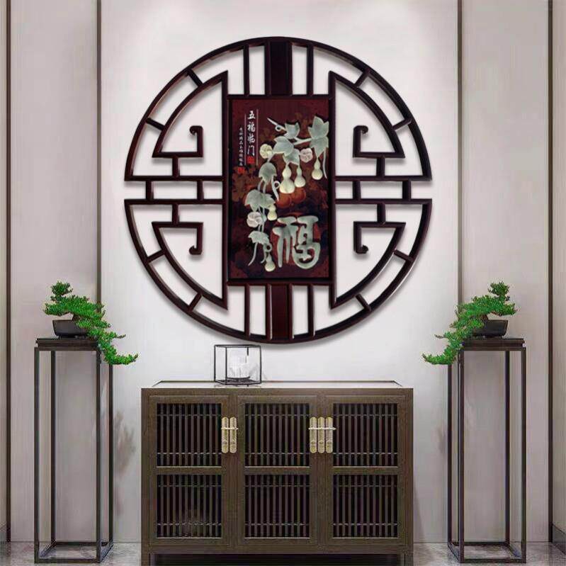 客厅沙发背景墙实木玉雕装饰画 画新中式玄关入户走廊尽头挂件壁