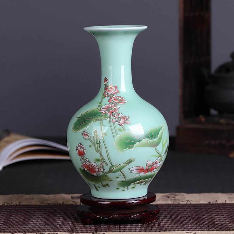 景德镇陶瓷器 影青釉荷花花瓶插花家居客饭厅装饰品摆设瓷器摆件