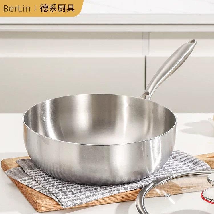 食品级316不锈钢炒锅家用加深炒菜锅无涂层平底锅加厚不粘锅