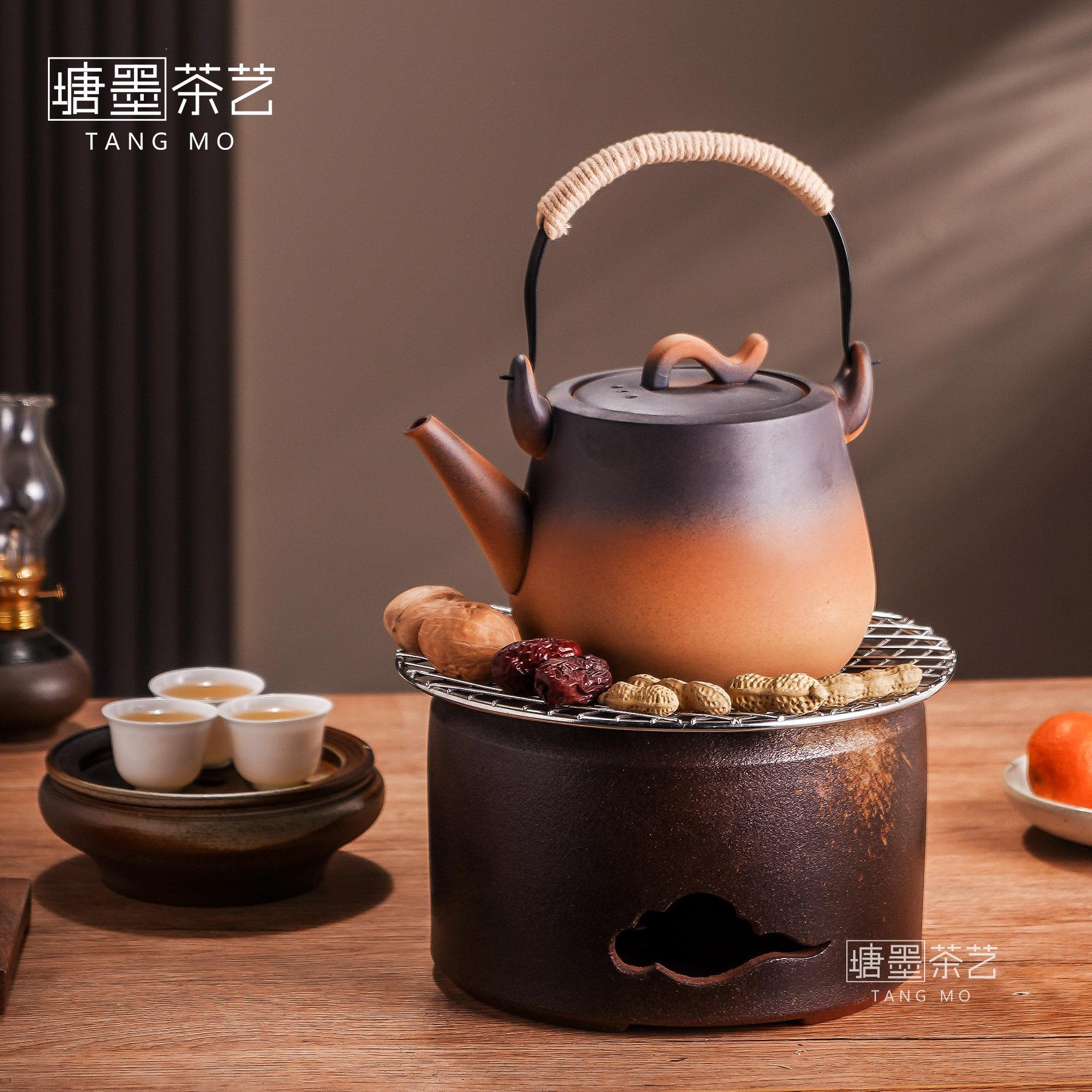 塘墨柴烧一体炭炉老式陶土无釉烧水壶围炉煮茶家用手工炭火煮茶炉