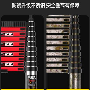不锈钢伸缩梯子升降工程梯铝合金便携家用多功能直梯带钩折叠加厚