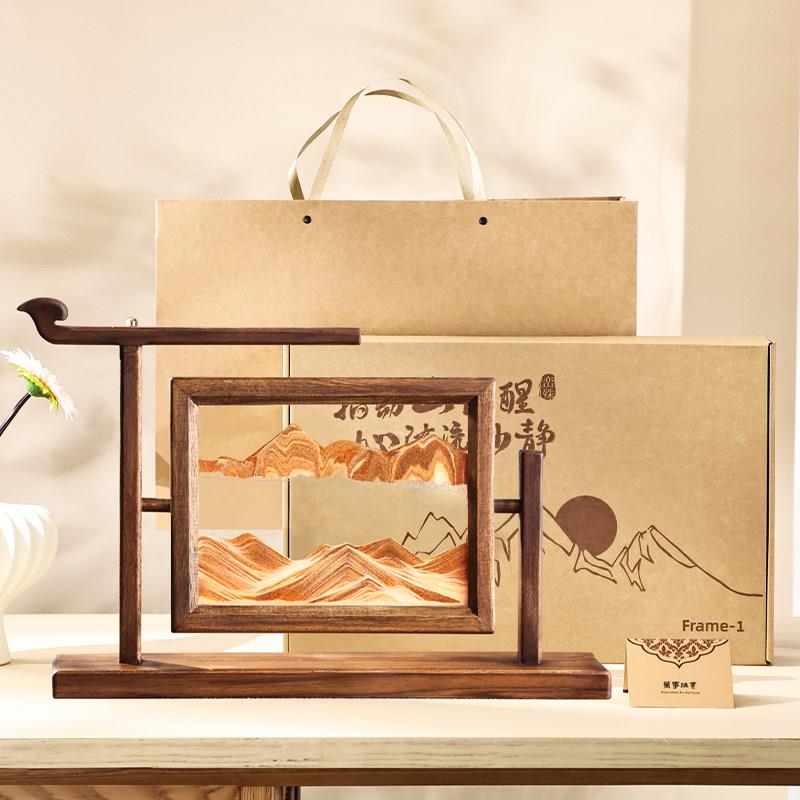 异丽新中式实木沙漏流沙画 画摆件办公室客厅高级感装饰品乔迁礼