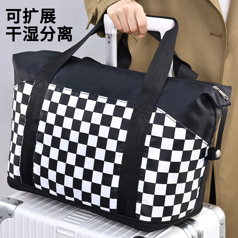 旅行包格子健身包新款大容量手提