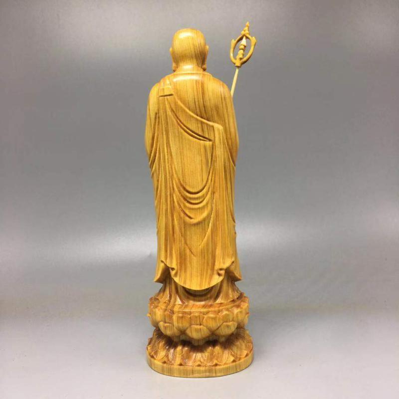 崖柏黄杨木佛摆件经典实木雕刻家居玄关摆饰地藏王菩萨摆件