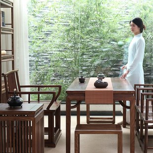 徽州木府老榆木茶桌椅组合新中式 茶台实木茶道桌家用原木餐桌 包邮