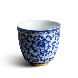 单杯喝茶杯仿古个人杯品茗杯主人杯 青花瓷陶瓷大茶杯功夫茶具中式