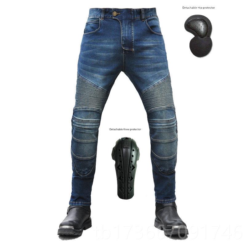 高档VOLE拉RO摩托牛仔裤男女机车车骑行裤复古哈雷风防摔防耐磨弹