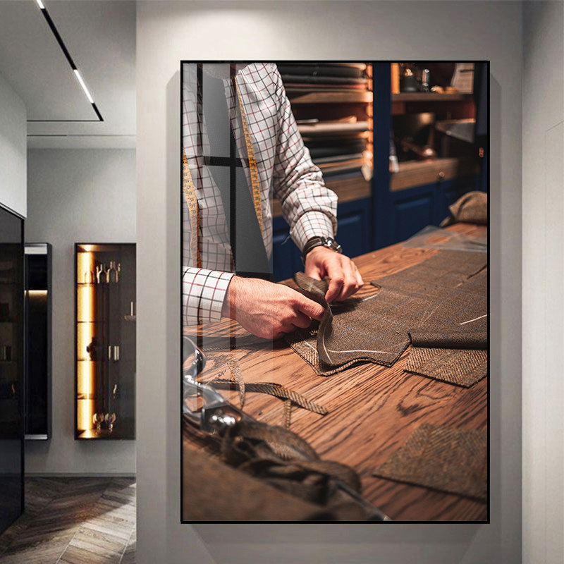 西装店挂画西服礼服裁缝服装店定制装饰画服装设计工作室复古壁画