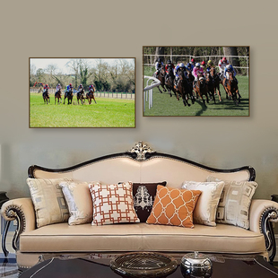 马术赛马俱乐部挂画骑术竞技马场装饰画马球运动体育馆比赛场壁画