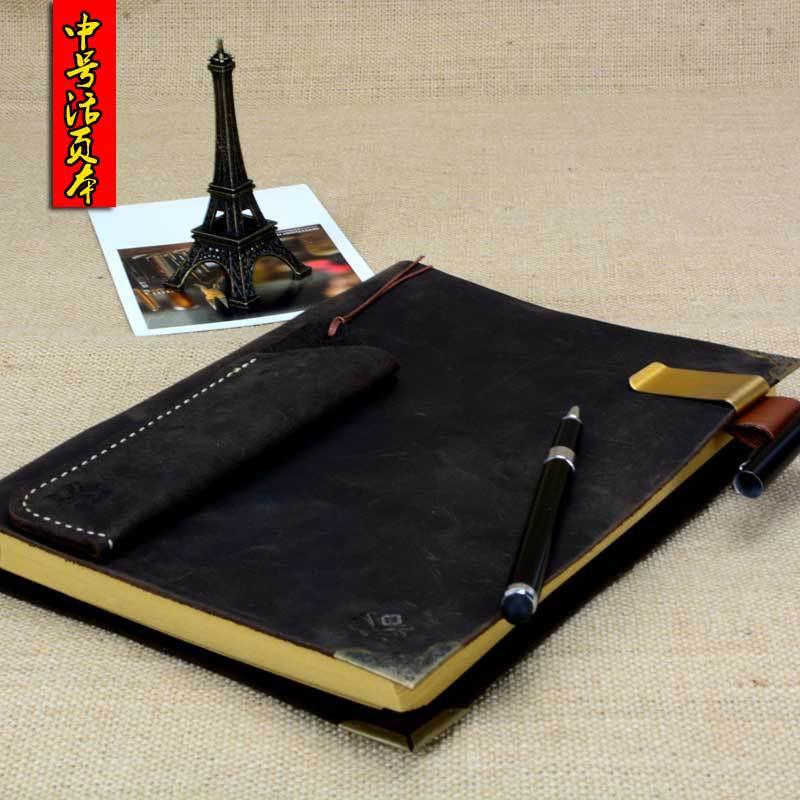 中号真皮记事本订制 头层牛皮活页夹记事本 牛皮纸内页商务复古本