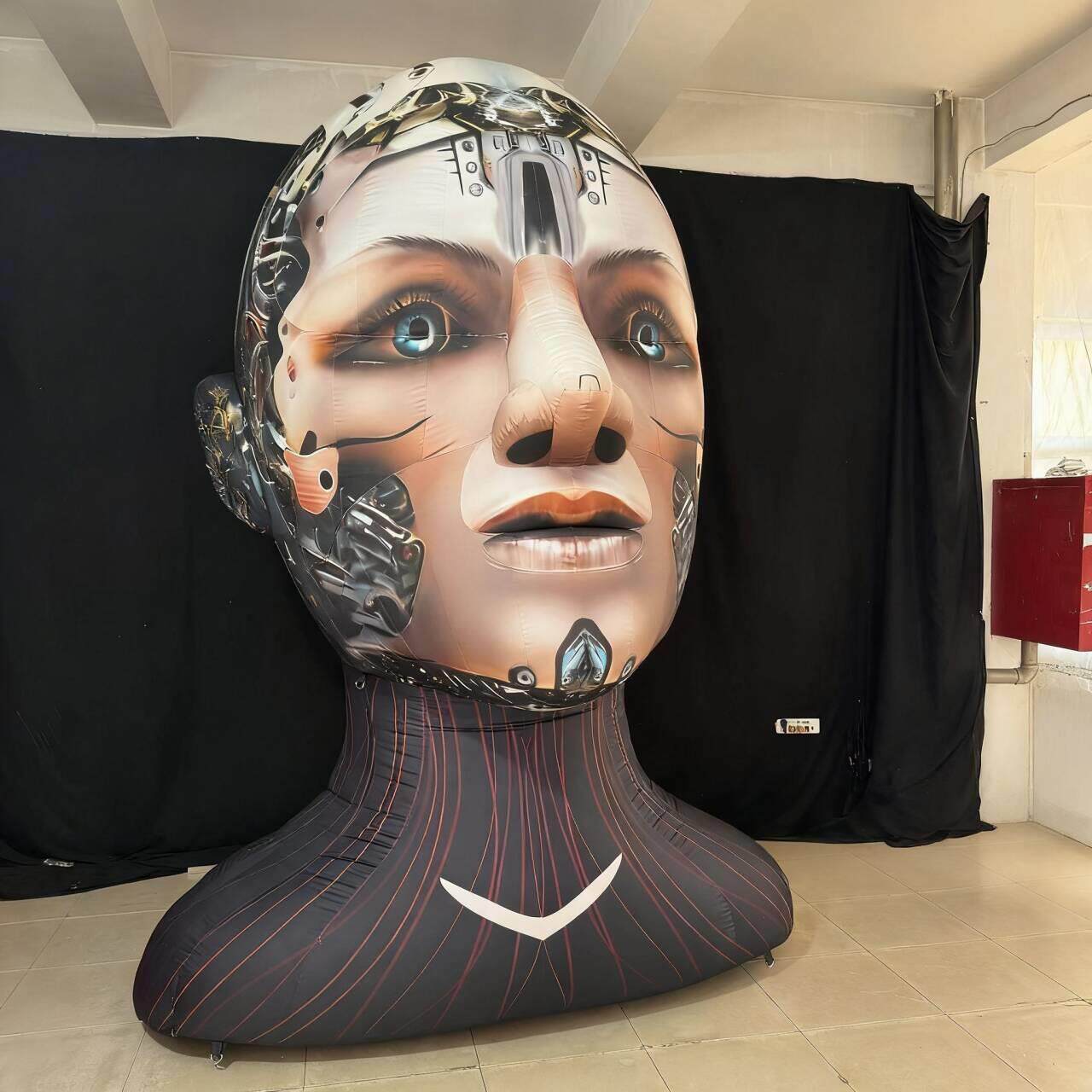 仿真充气AI女孩模型充气雕塑逼真充气机器人女孩头工厂充气仿真模