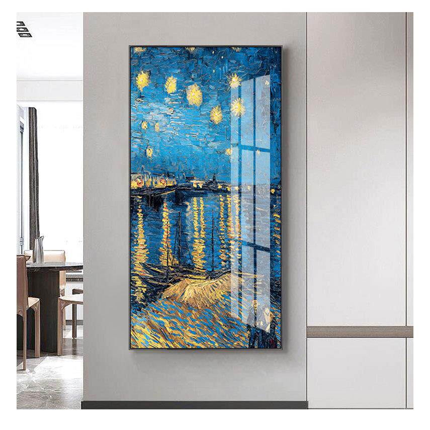 玄关梵名画竖版走廊过道印象派油画星空餐厅背景墙画丰收向日葵