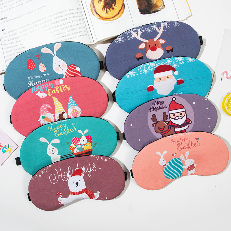 圣诞节卡通冰敷睡眠眼罩冰袋少儿透气热敷眼罩遮光麋鹿图案可
