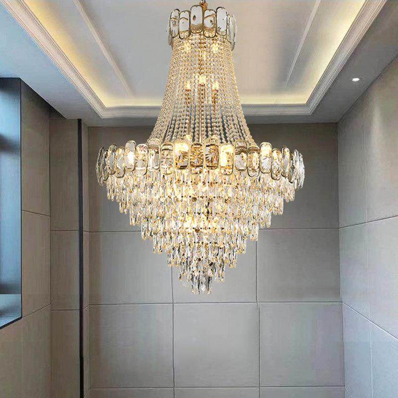 复式楼大吊灯中空楼中楼跃层客厅旋转楼梯别墅现代简约水晶灯
